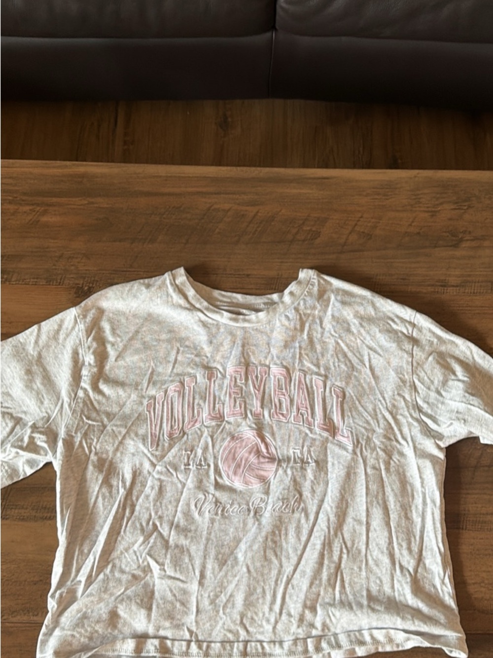 Girls' Volleyball Graphic Tee - Light Gray with Pink